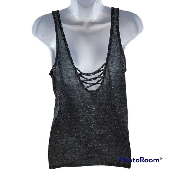 Victoria's Secret VS Sport V-Neck CrissCross Back Black/White Speckled Size M - Picture 2 of 6